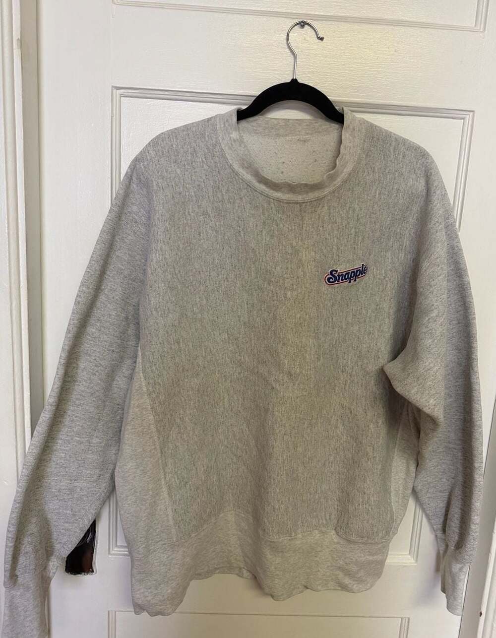 Vintage Snapple Embroidered Logo Reverse Weave Style Grey Crewneck Sweatshirt